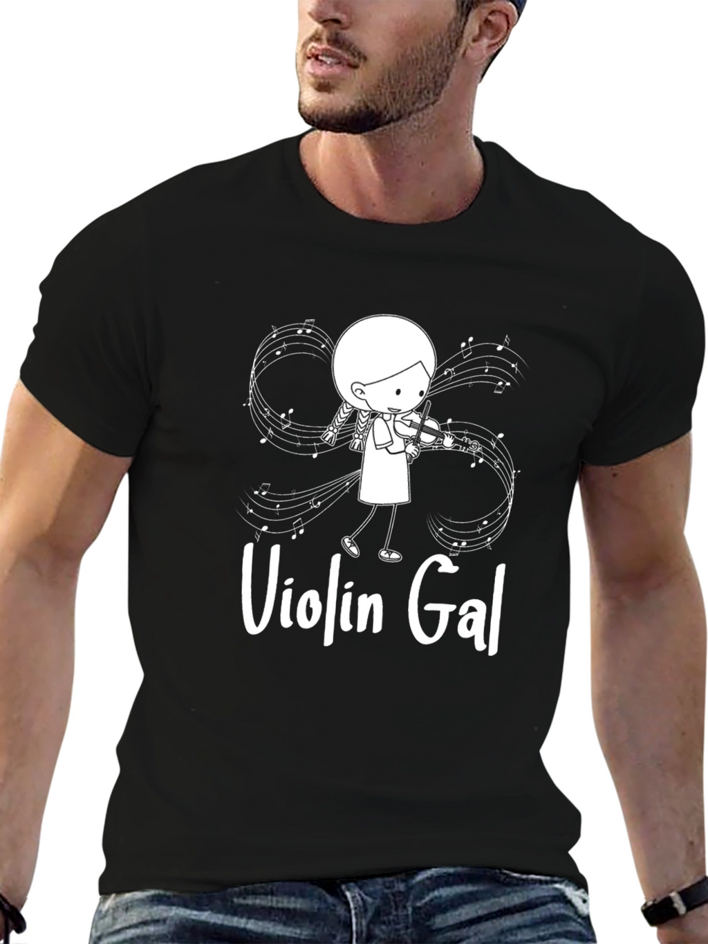 Violin Gal Graphic T-Shirt - Black Cotton Tee