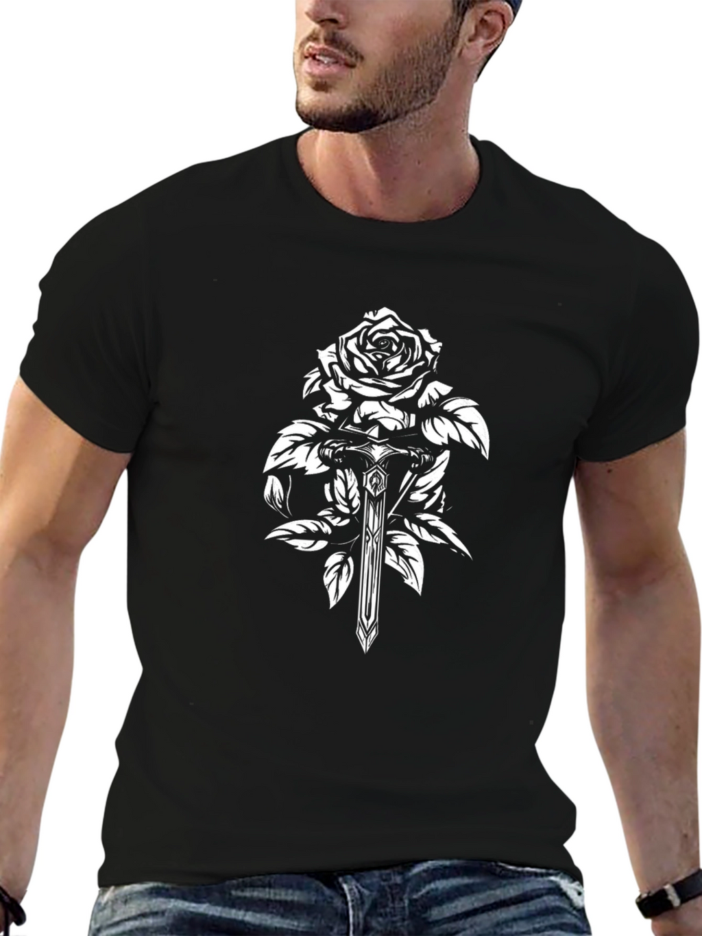 Rose & Sword Graphic Black T-Shirt