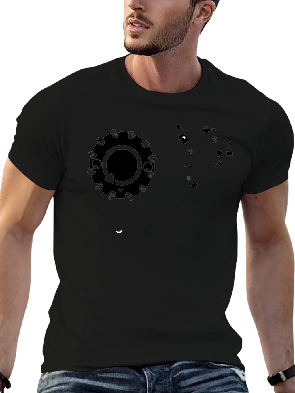 Modern Black Graphic Print Tee - Gear Cycle Design