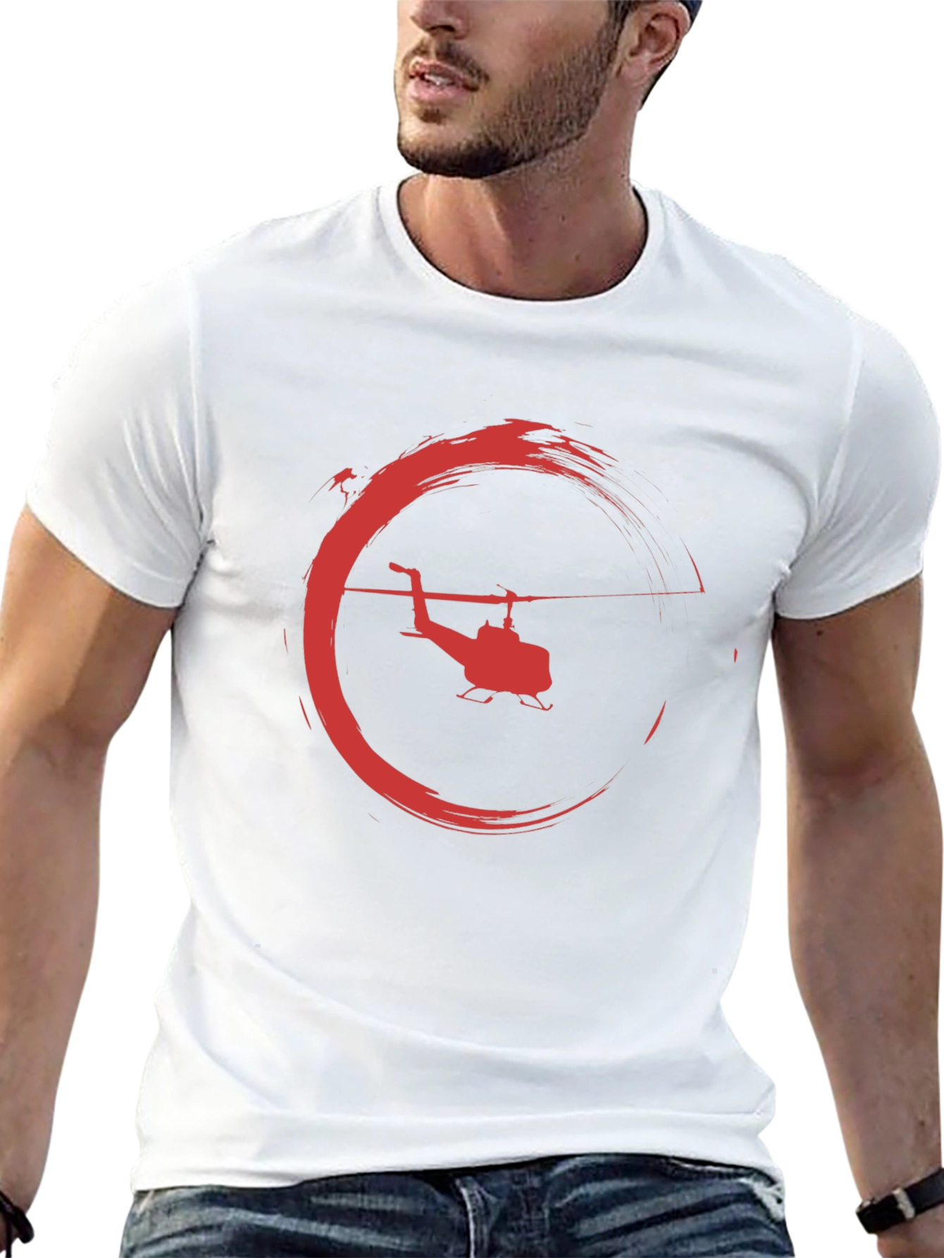 Helicopter Graphic Tee - Black Crew Neck T-Shirt