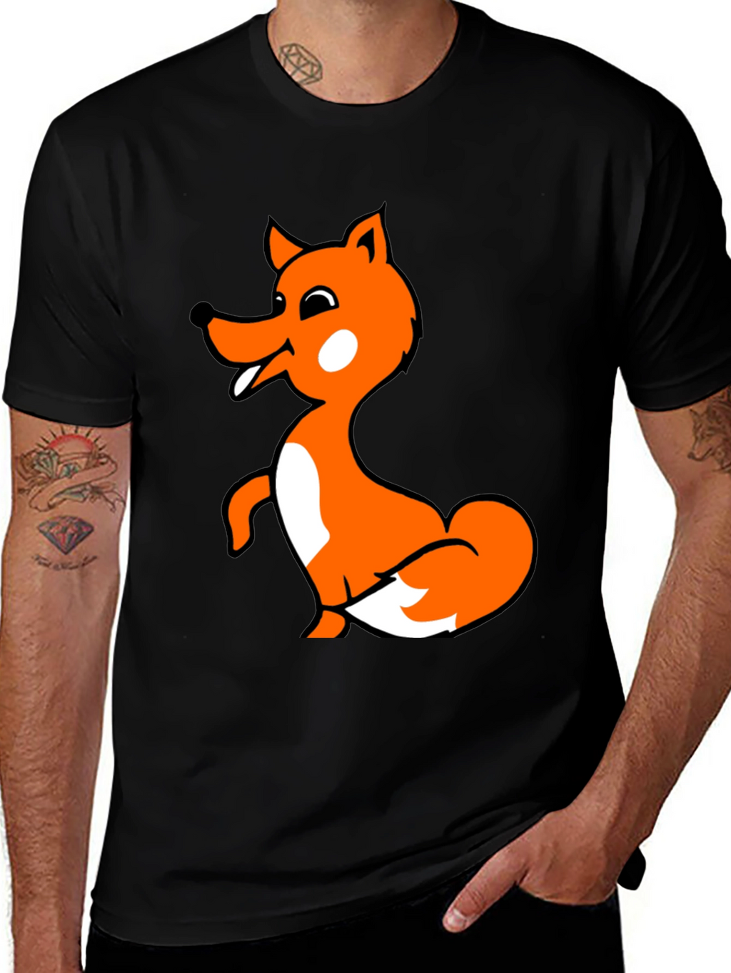 Fun Fox Graphic T-Shirt - Black Cotton Blend