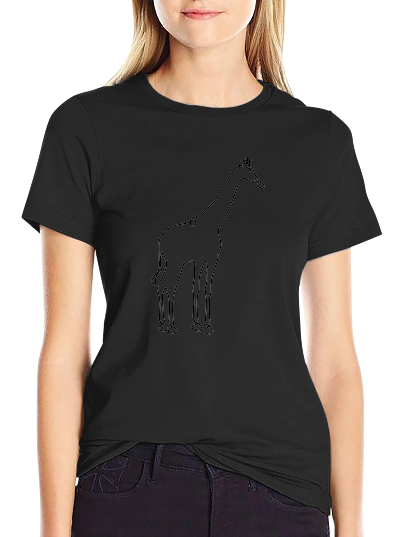 Minimalist Giraffe Graphic Tee - Casual Black T-Shirt