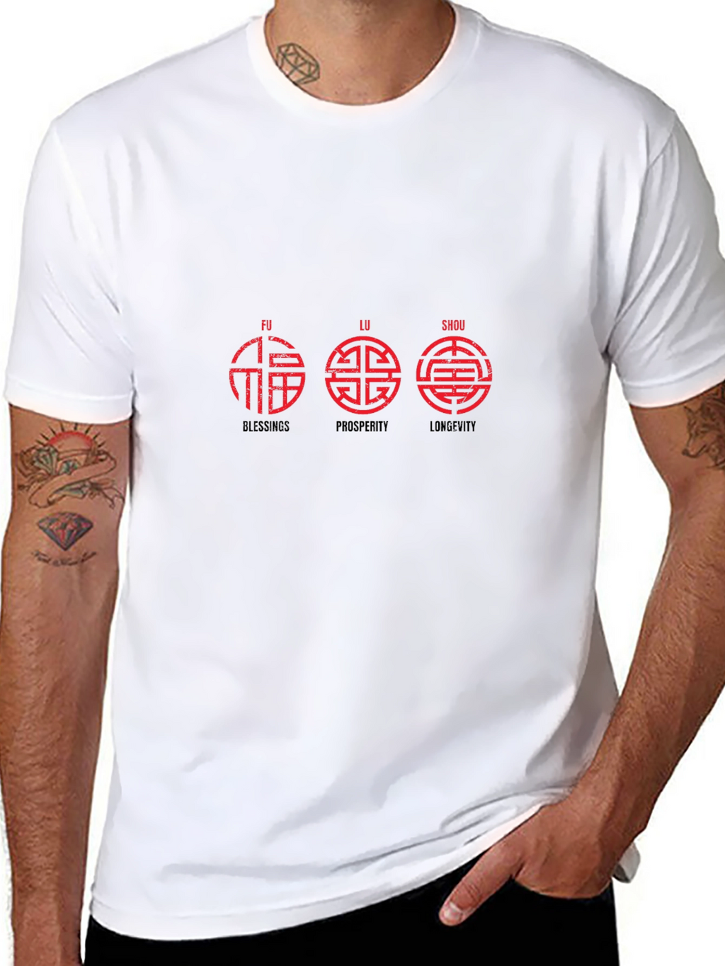 Chinese Fu Lu Shou Black T-Shirt