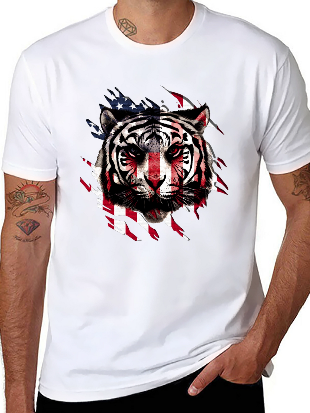 American Flag Tiger Graphic T-Shirt
