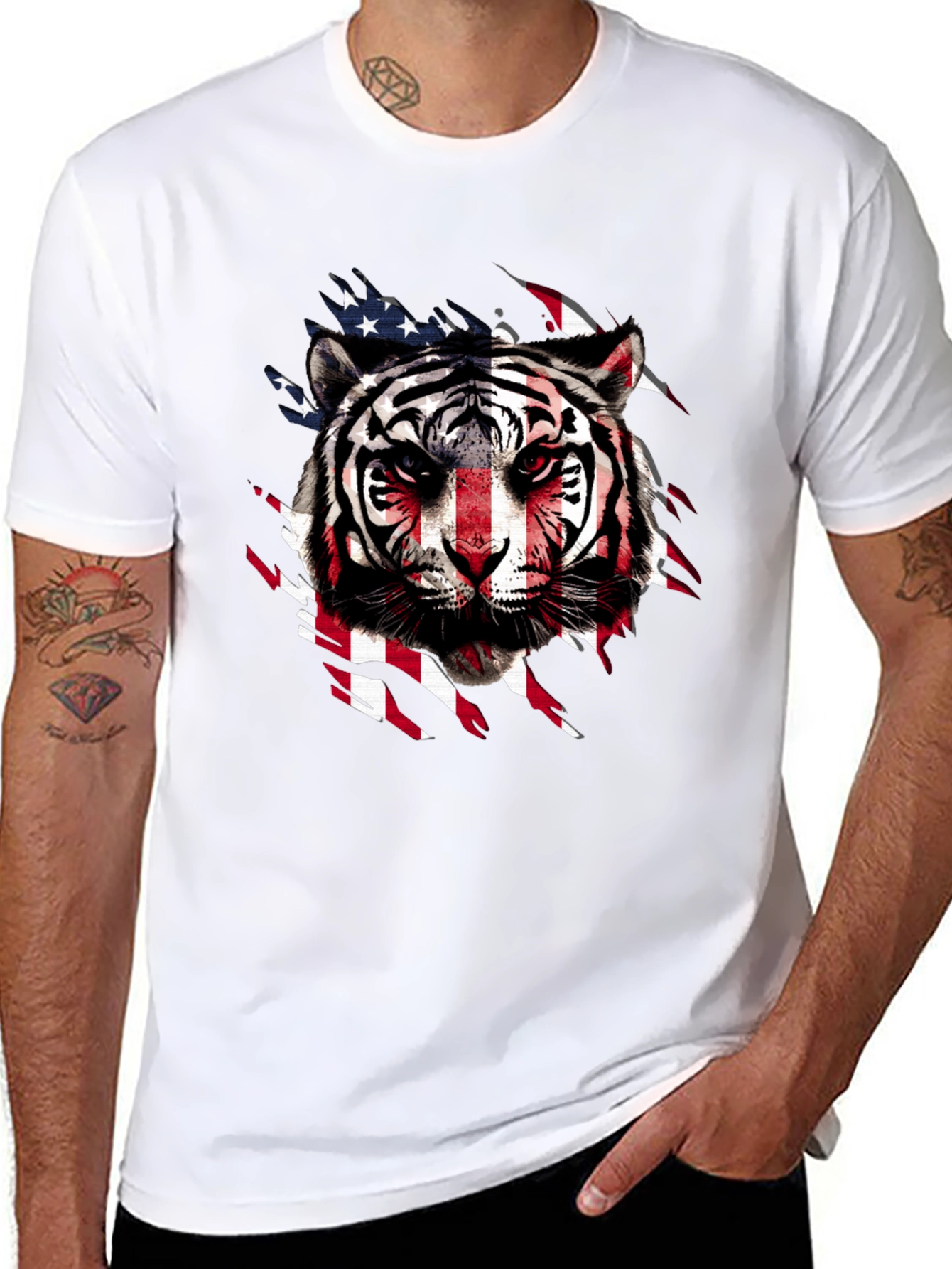 American Flag Tiger Graphic T-Shirt