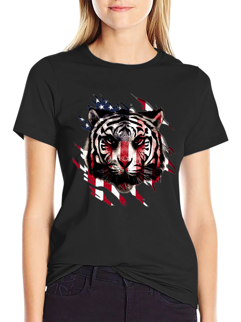 American Flag Tiger Graphic T-Shirt