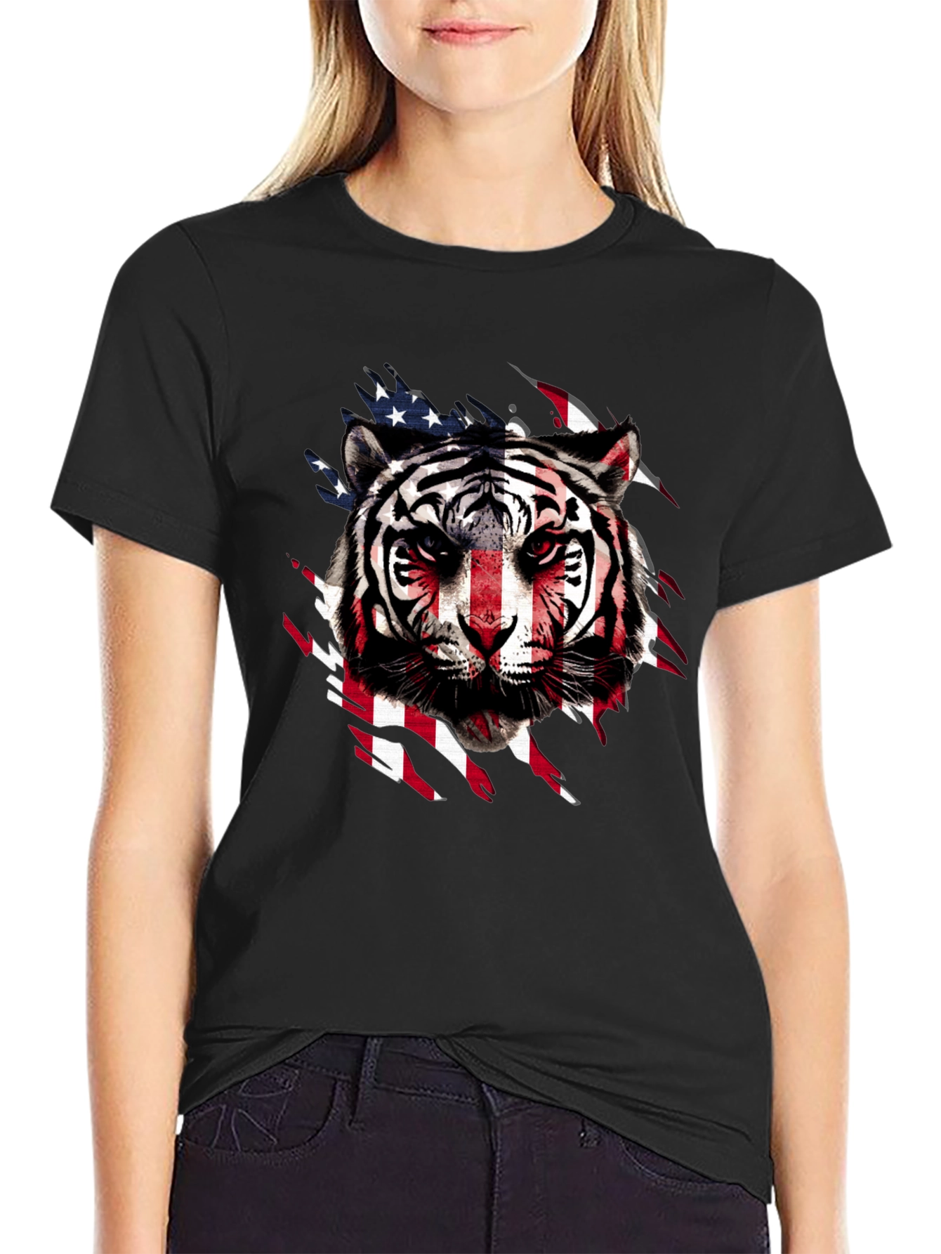 American Flag Tiger Graphic T-Shirt