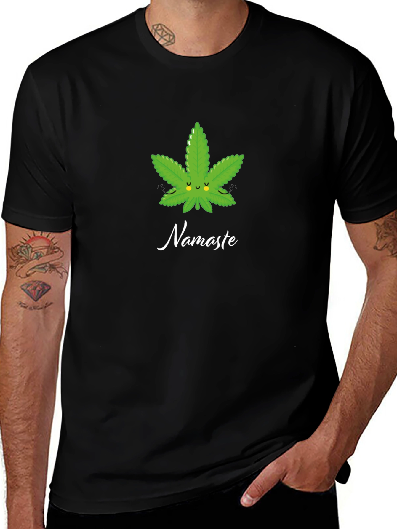 Namaste Weed Leaf Graphic T-Shirt