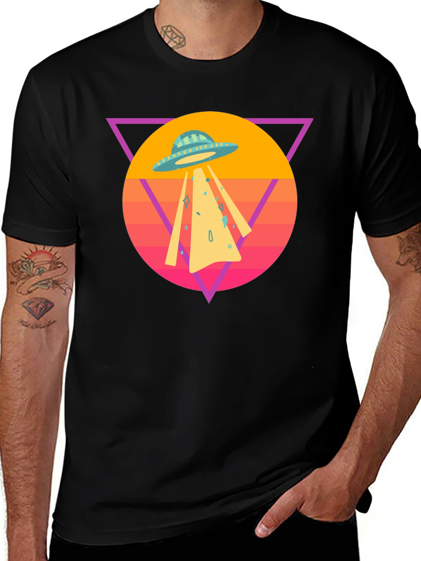 Retro UFO T-Shirt - Black Cotton Blend Tee