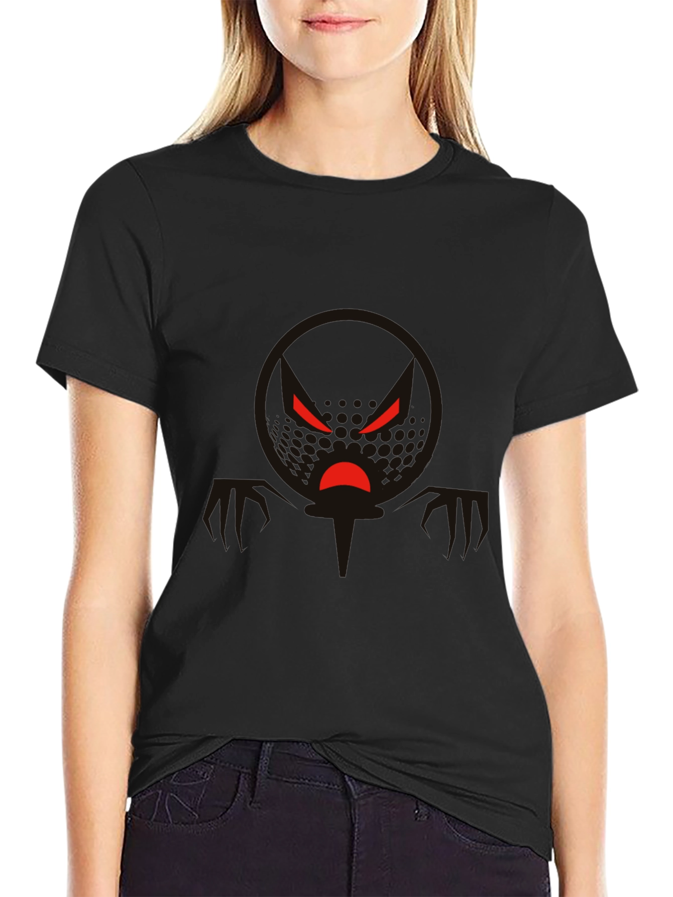 Mens Black Graphic Tee - Angry Face Design