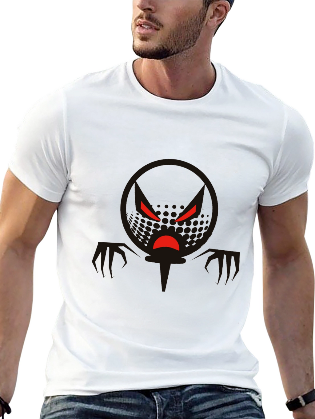 Mens Black Graphic Tee - Angry Face Design