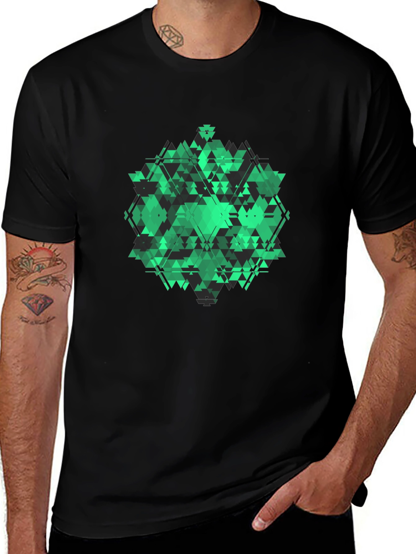 Geometric Green Graphic Tee - Modern Style