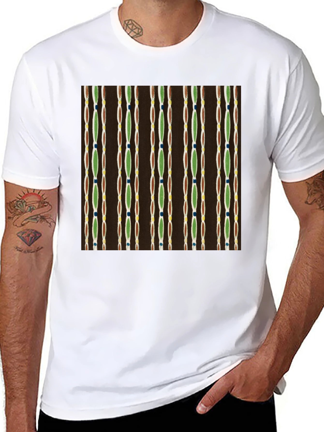 Retro Pattern Black Cotton Tee