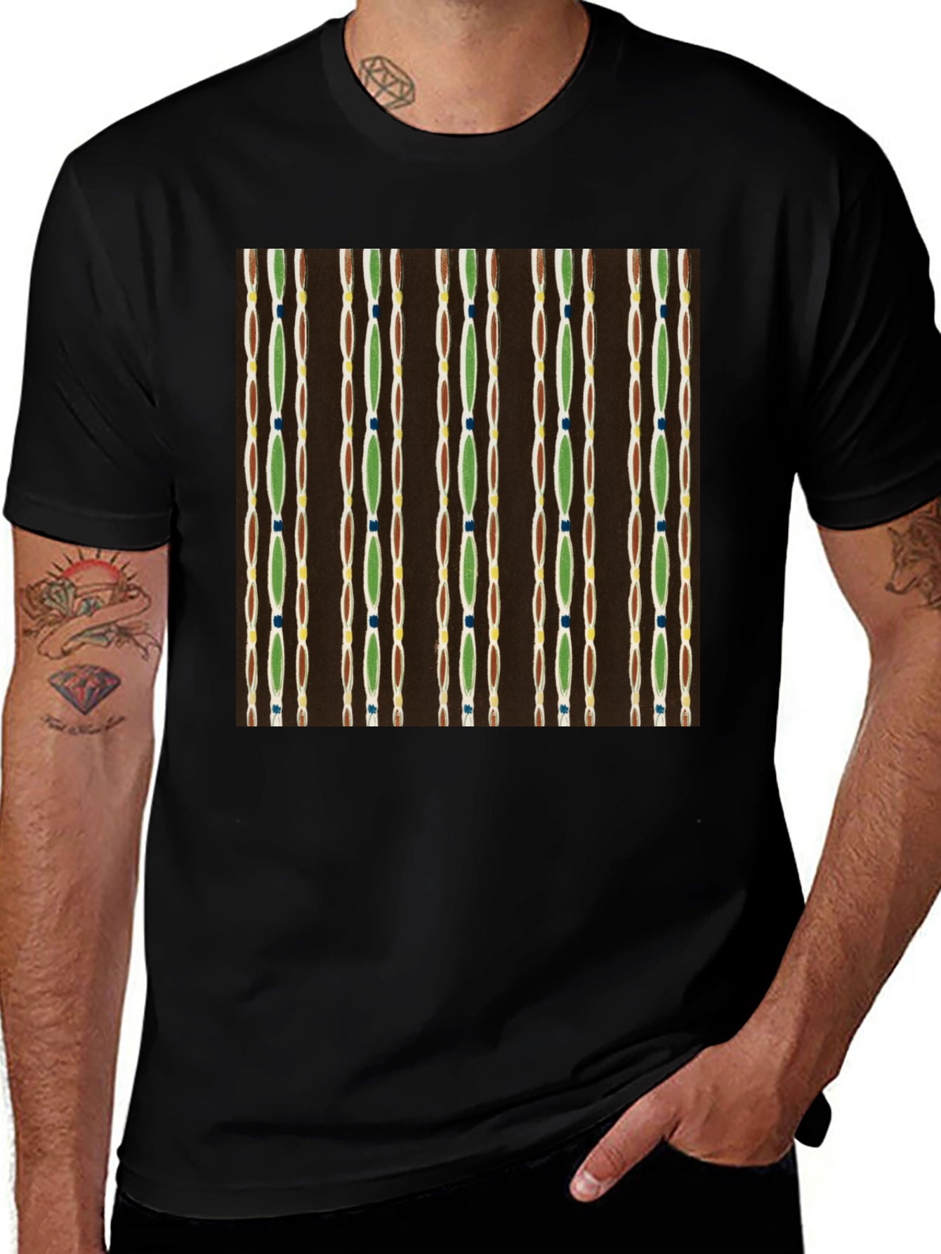 Retro Pattern Black Cotton Tee