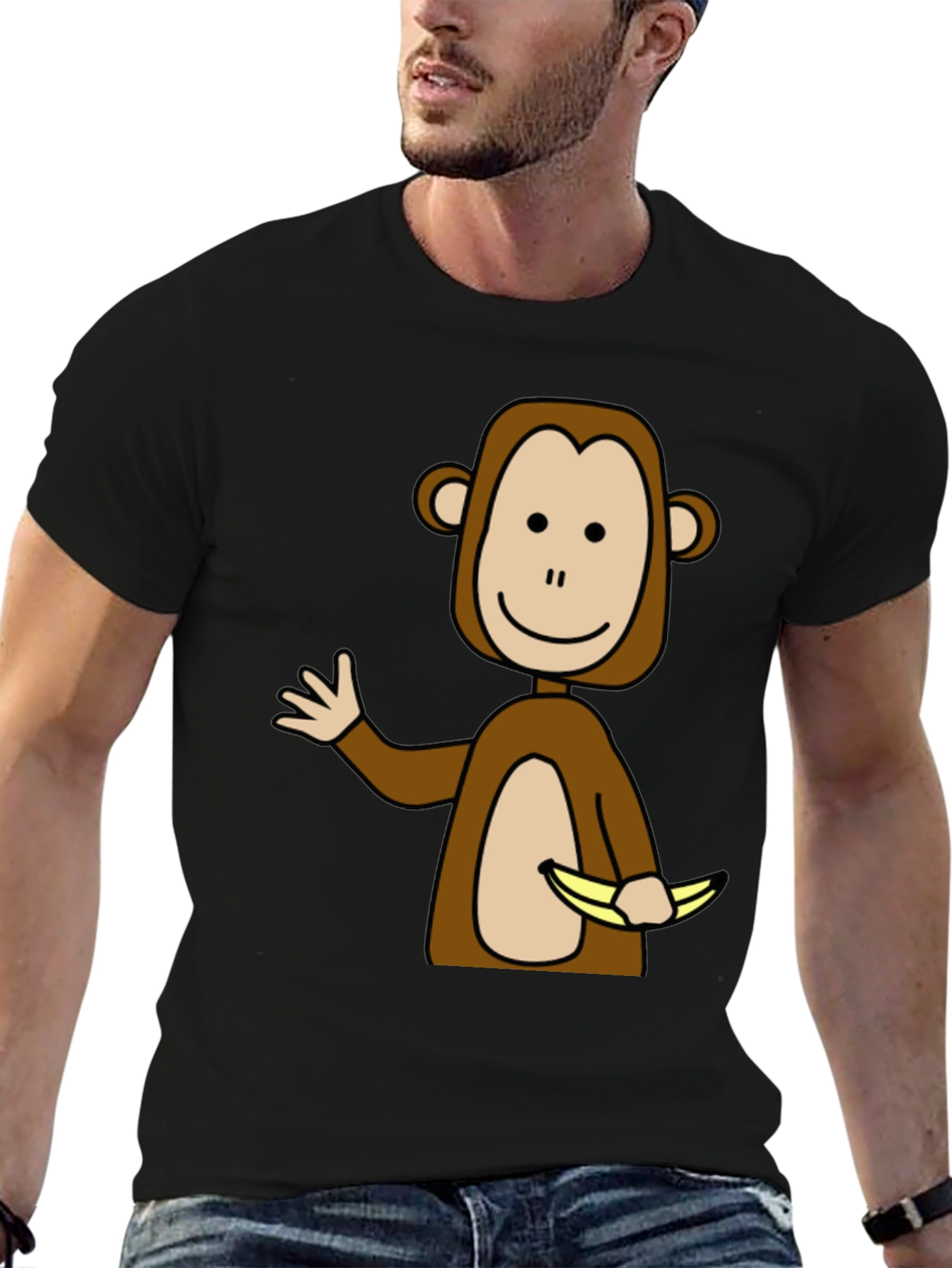 Monkey with Bananas Graphic T-Shirt - Black Casual Tee