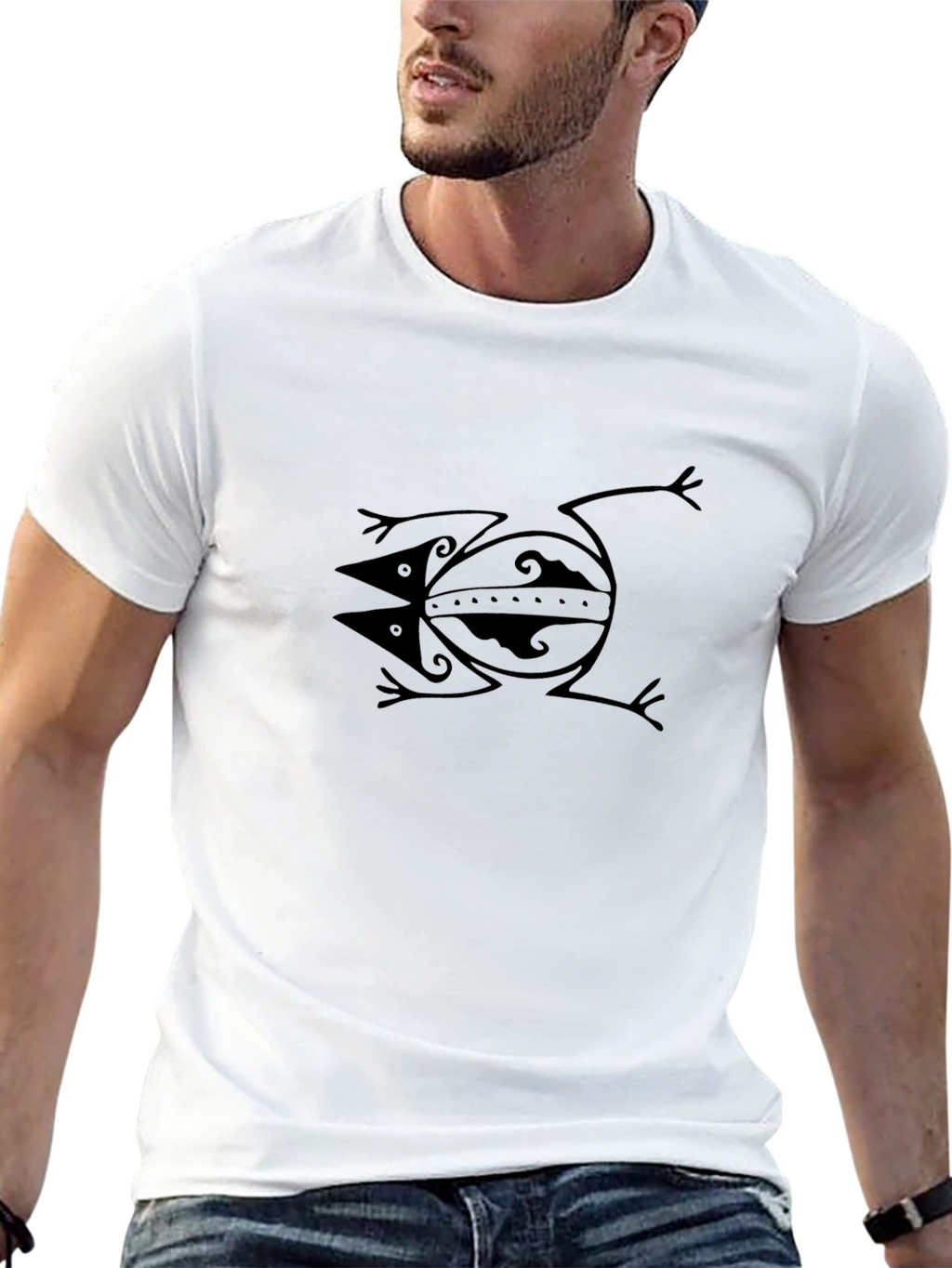 Stylish Black Graphic Tee - Tribal Frog Design