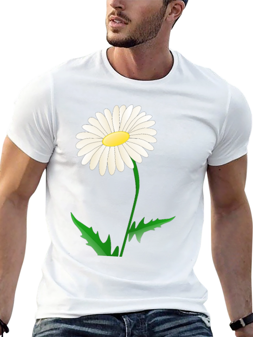 Daisy Flower Graphic Tee - Black Cotton Blend