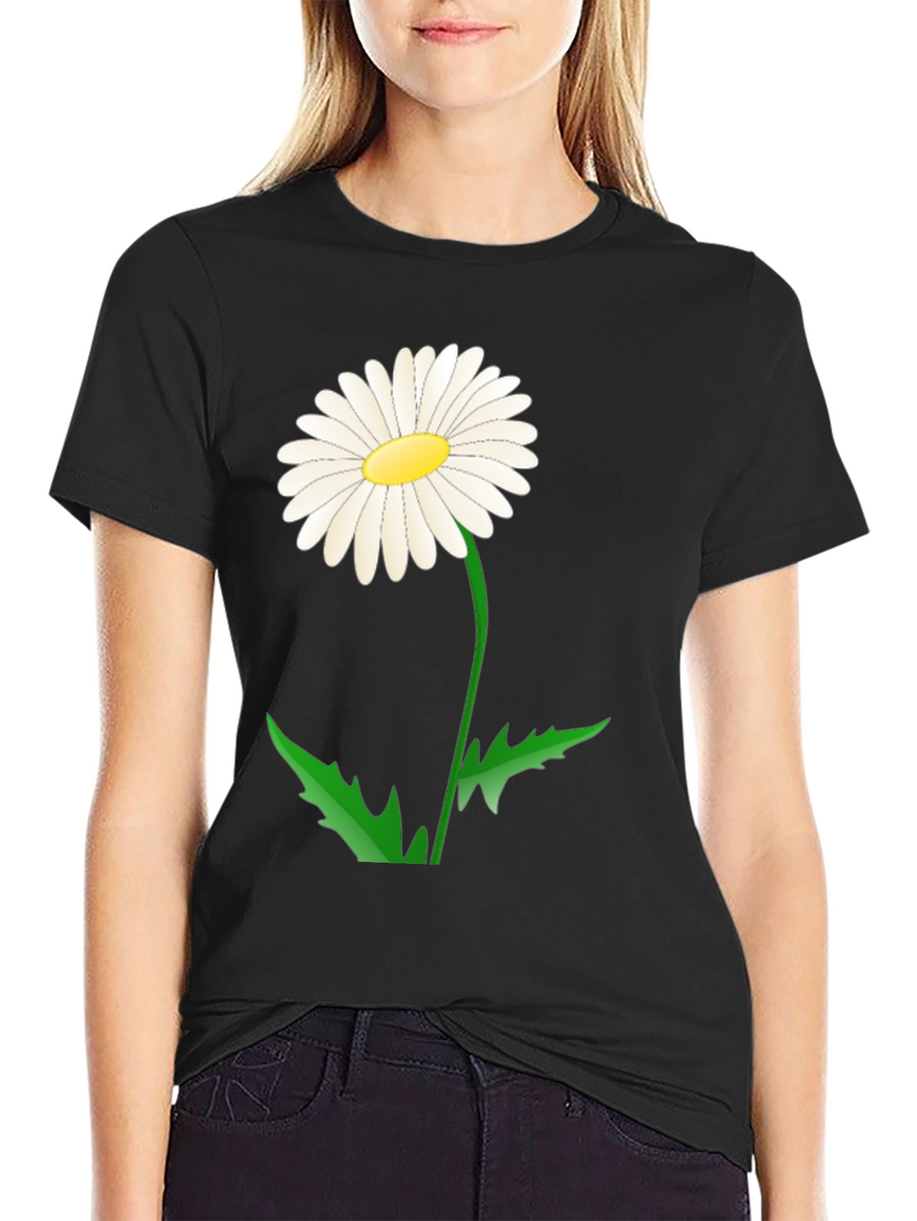 Daisy Flower Graphic Tee - Black Cotton Blend