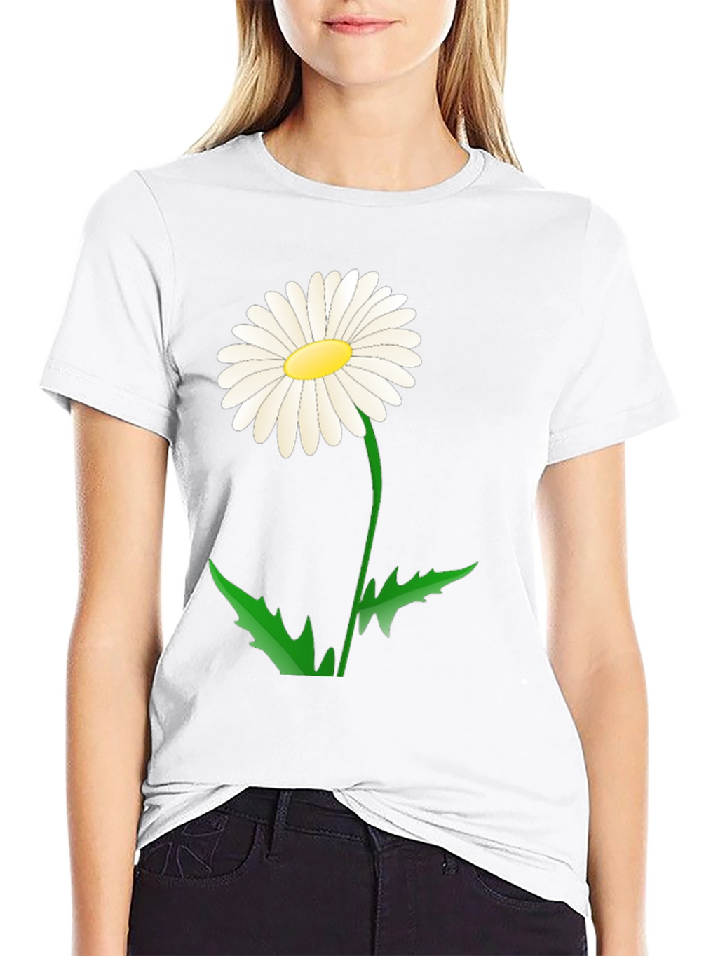 Daisy Flower Graphic Tee - Black Cotton Blend
