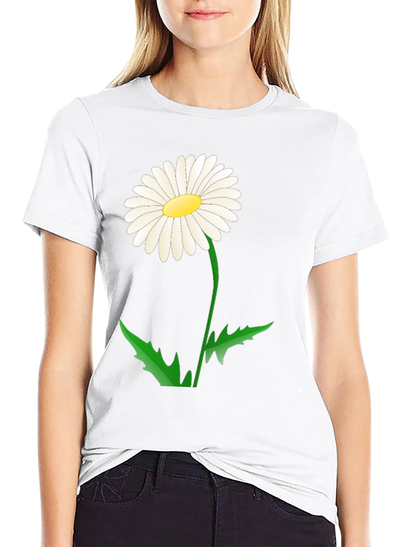 Daisy Flower Graphic Tee - Black Cotton Blend