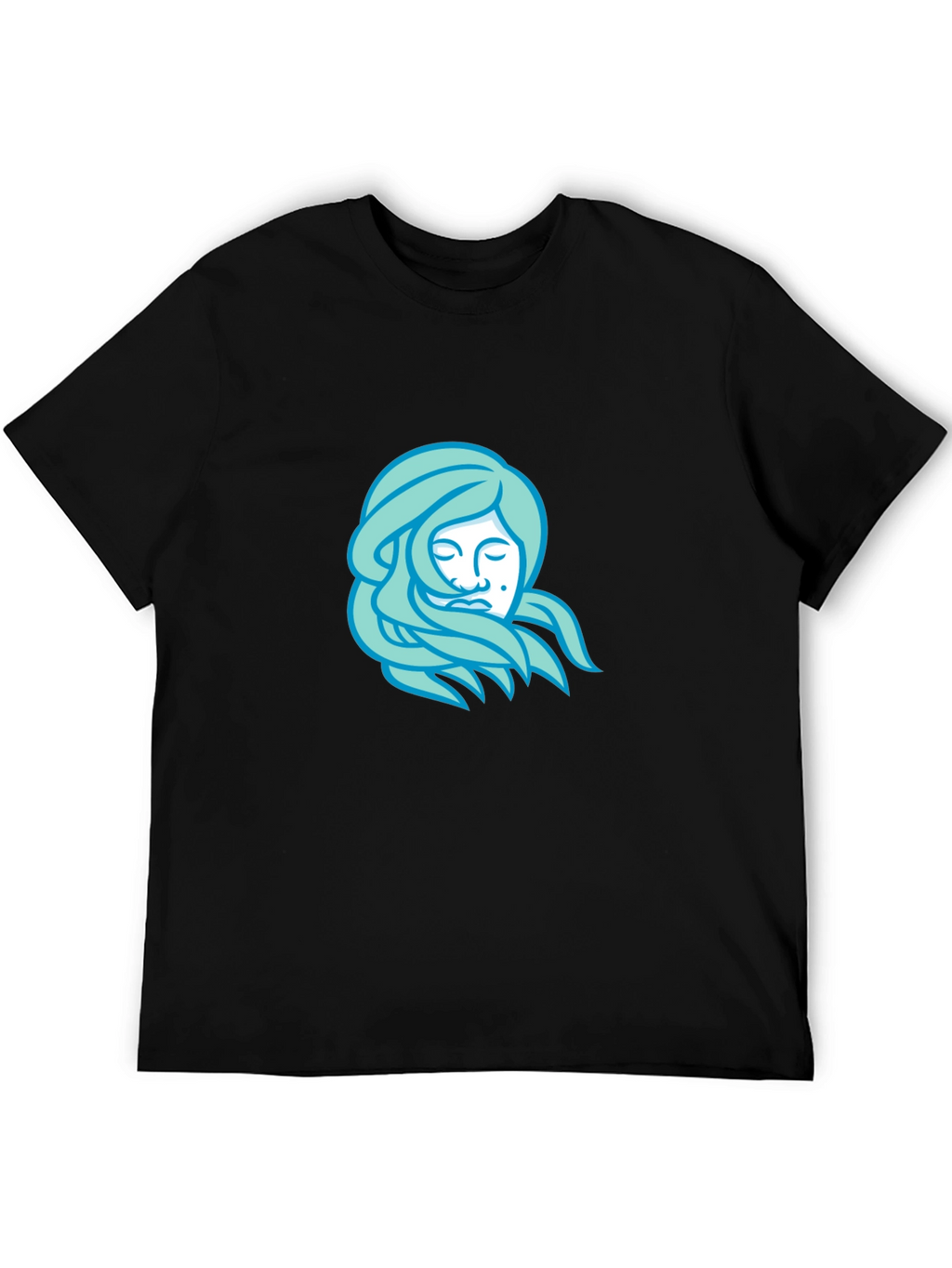 Black T-Shirt with Light Blue Woman Portrait