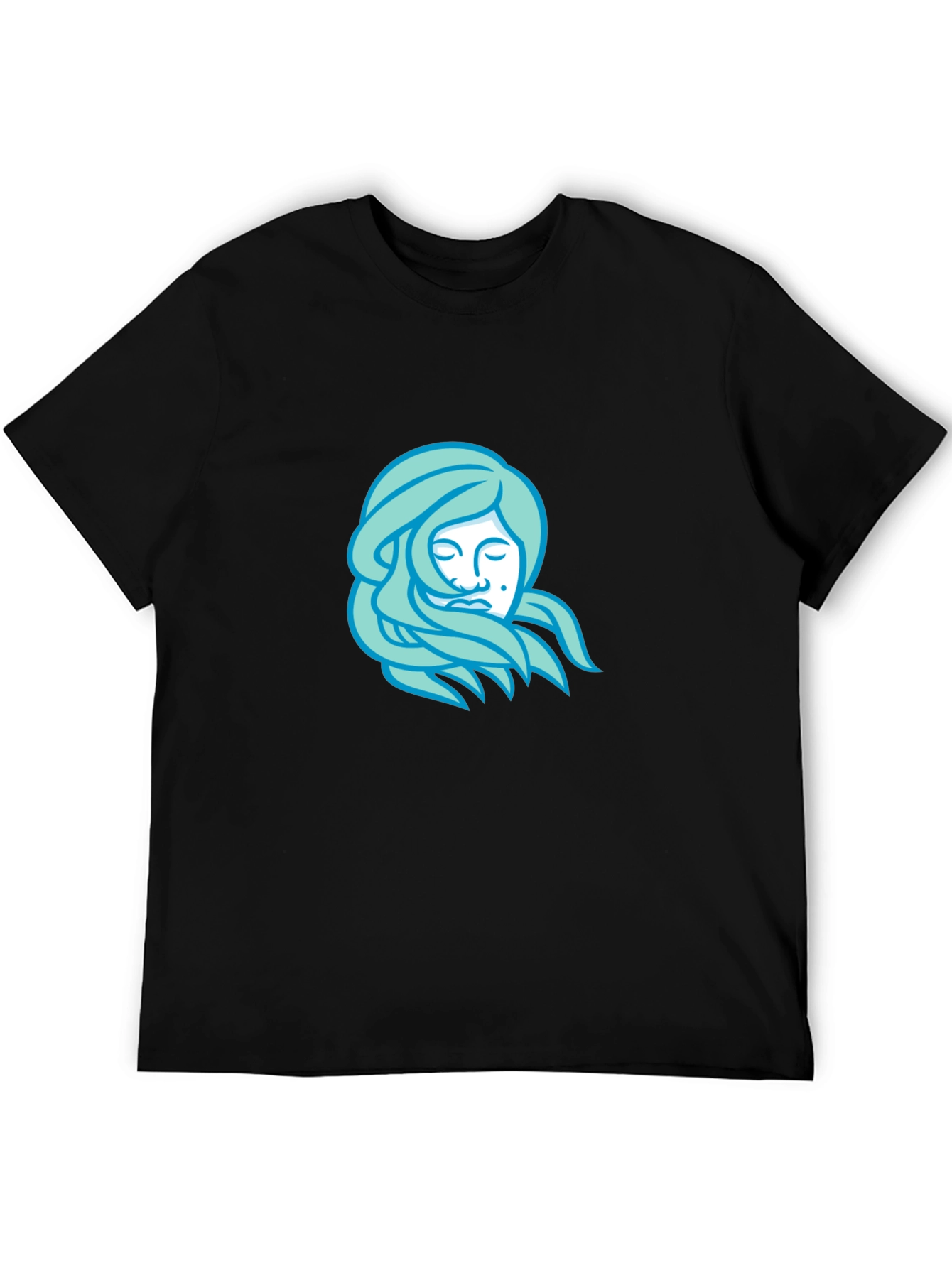 Black T-Shirt with Light Blue Woman Portrait