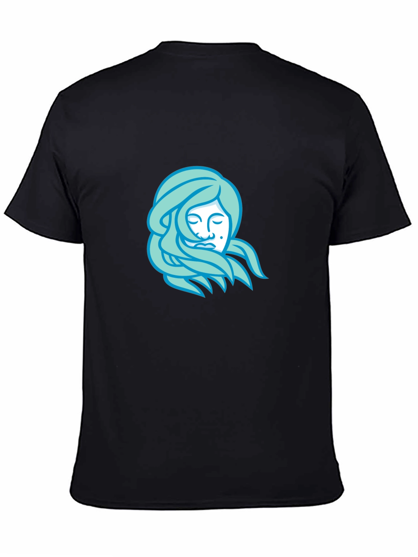Black T-Shirt with Light Blue Woman Portrait