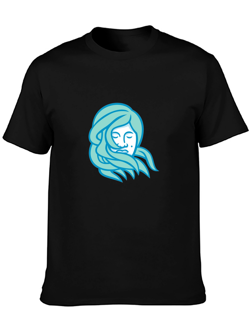Black T-Shirt with Light Blue Woman Portrait