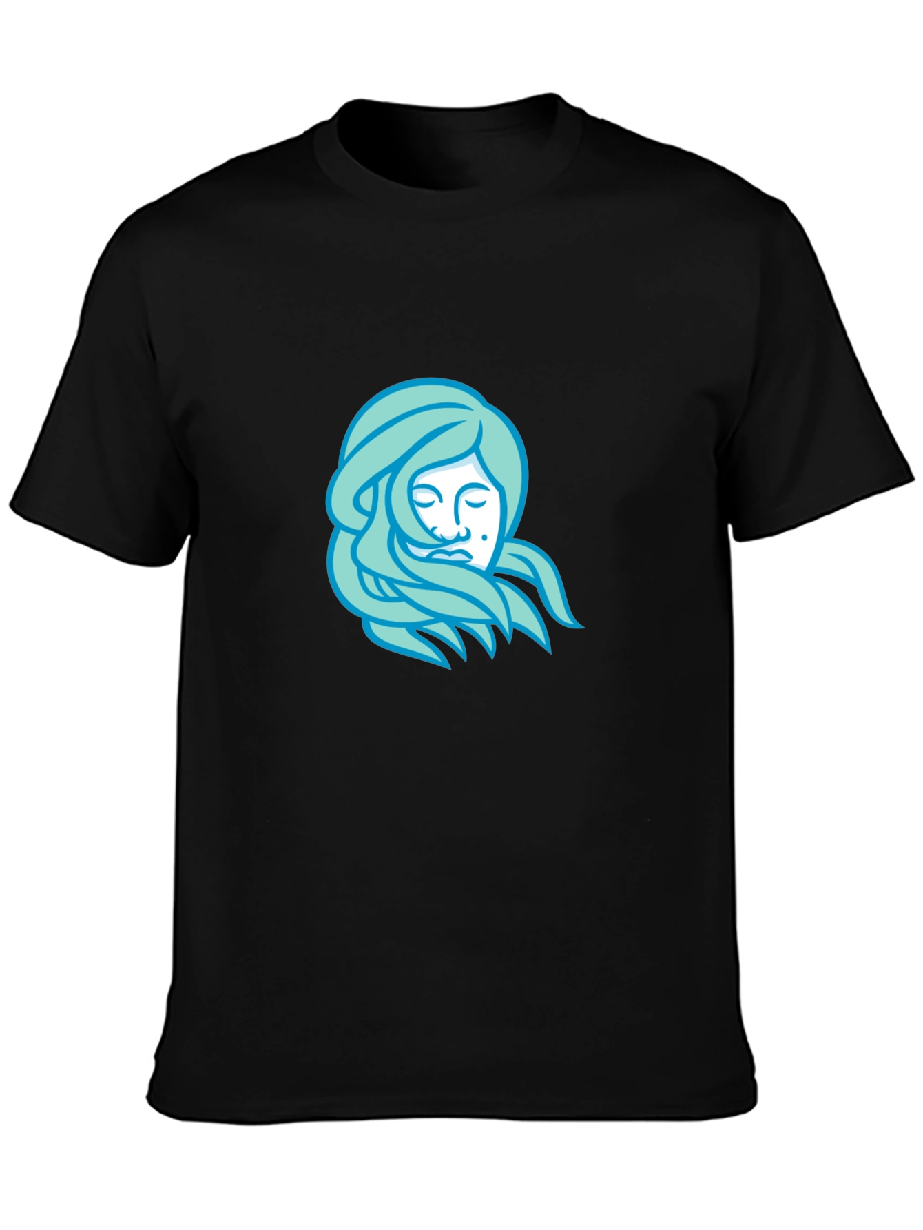 Black T-Shirt with Light Blue Woman Portrait