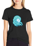 Black T-Shirt with Light Blue Woman Portrait