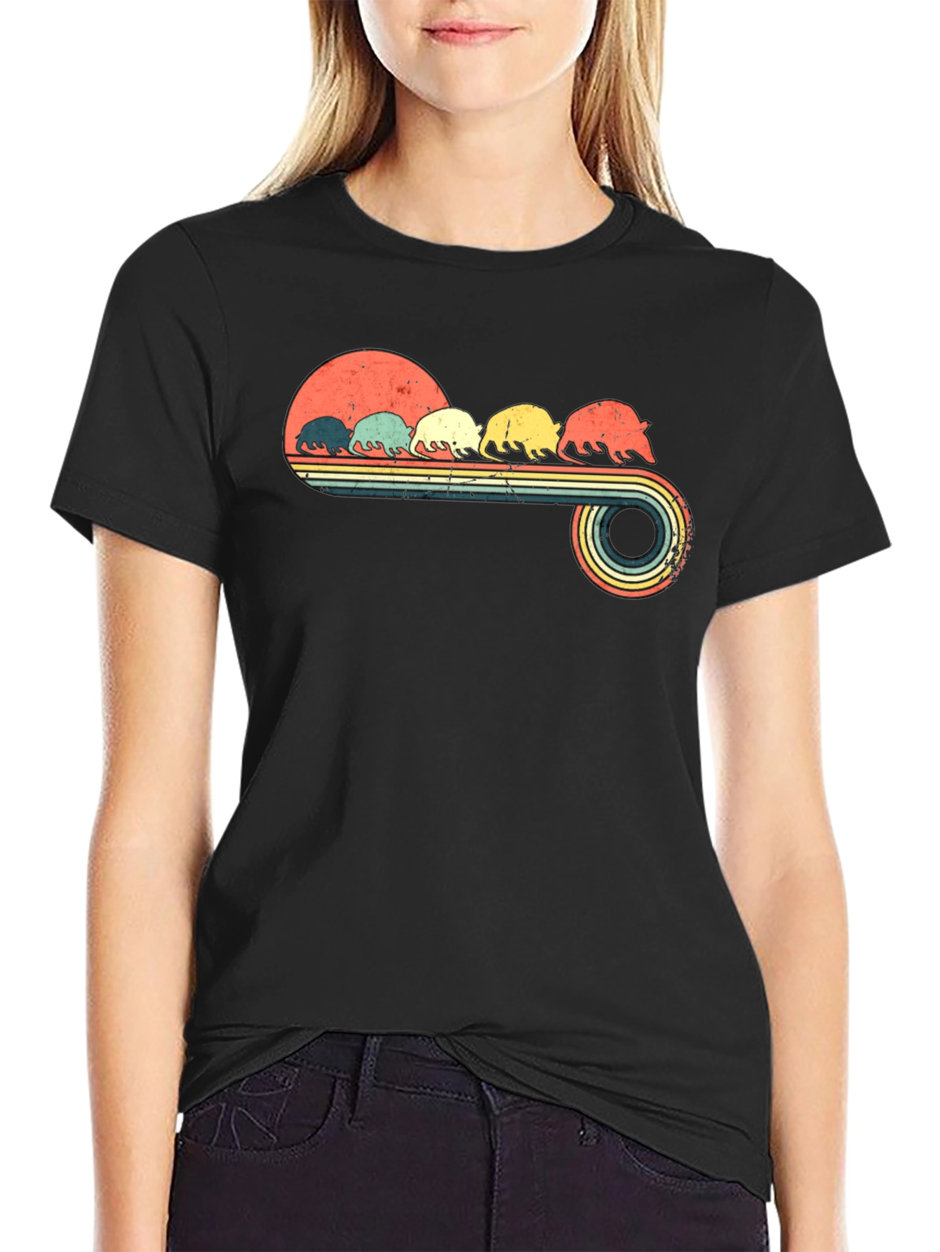 Retro Armadillo T-Shirt - Vintage Sunset Design