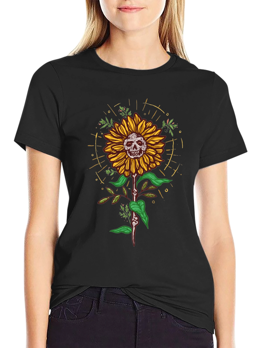 Skull Sunflower Graphic Tee - Unique Design