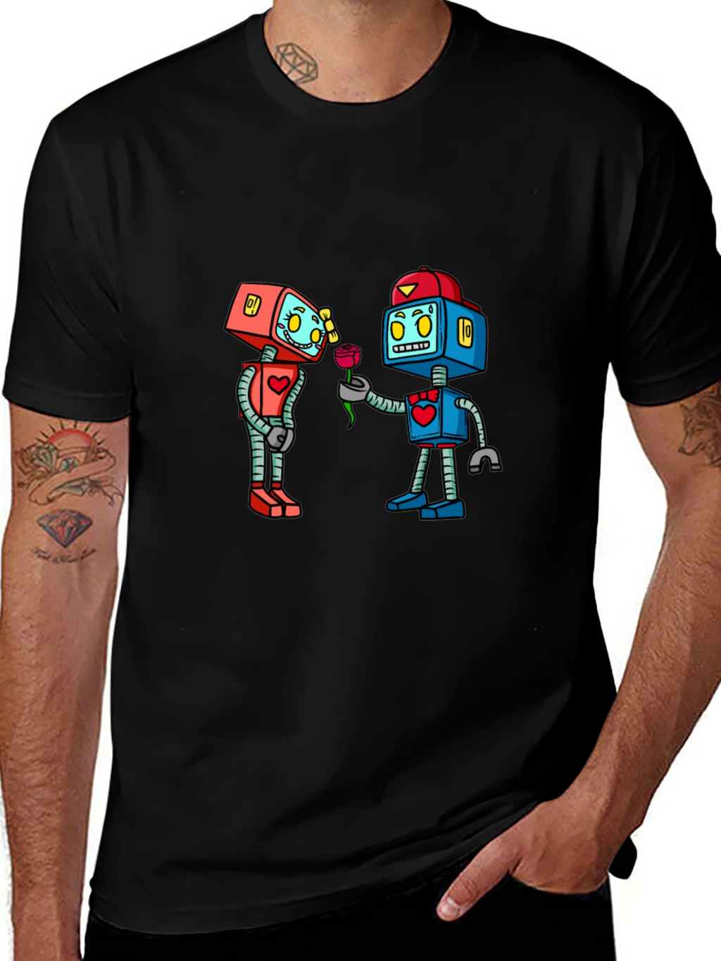 Robotic Love Black Graphic T-Shirt