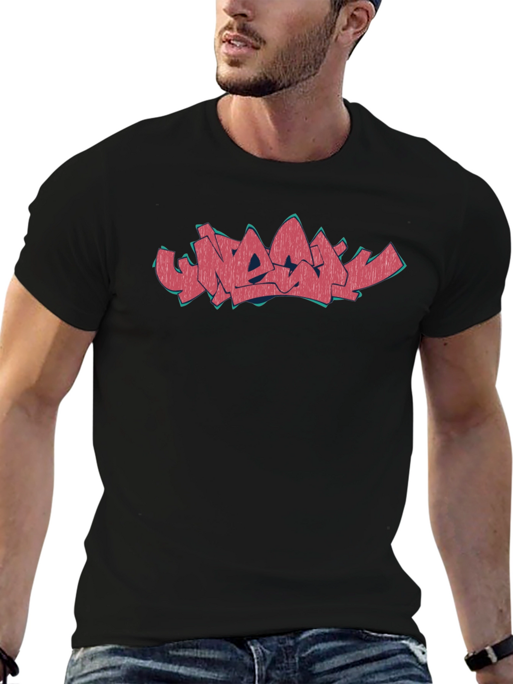 Black Graphic Tee with Artistic Lettering