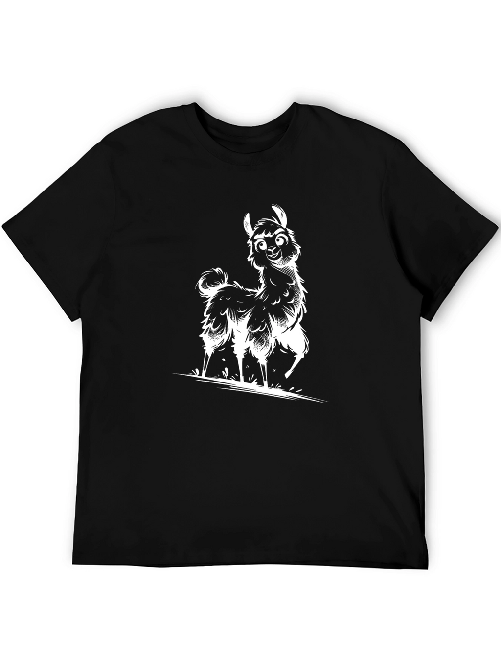 Cartoon Llama Graphic Tee - Black Casual T-Shirt