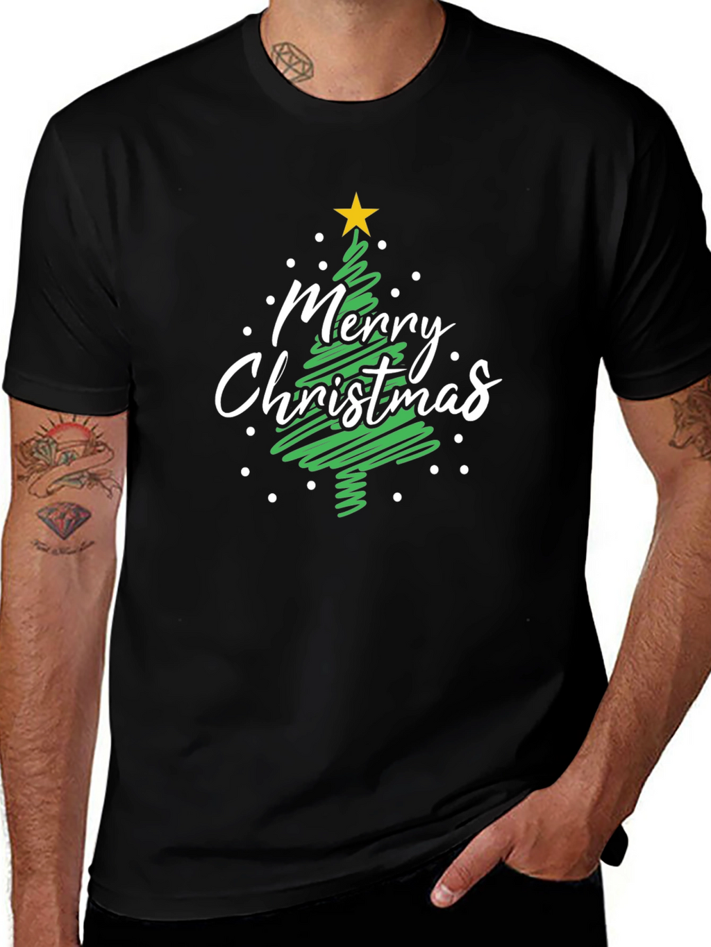 Merry Christmas Tree Black T-Shirt
