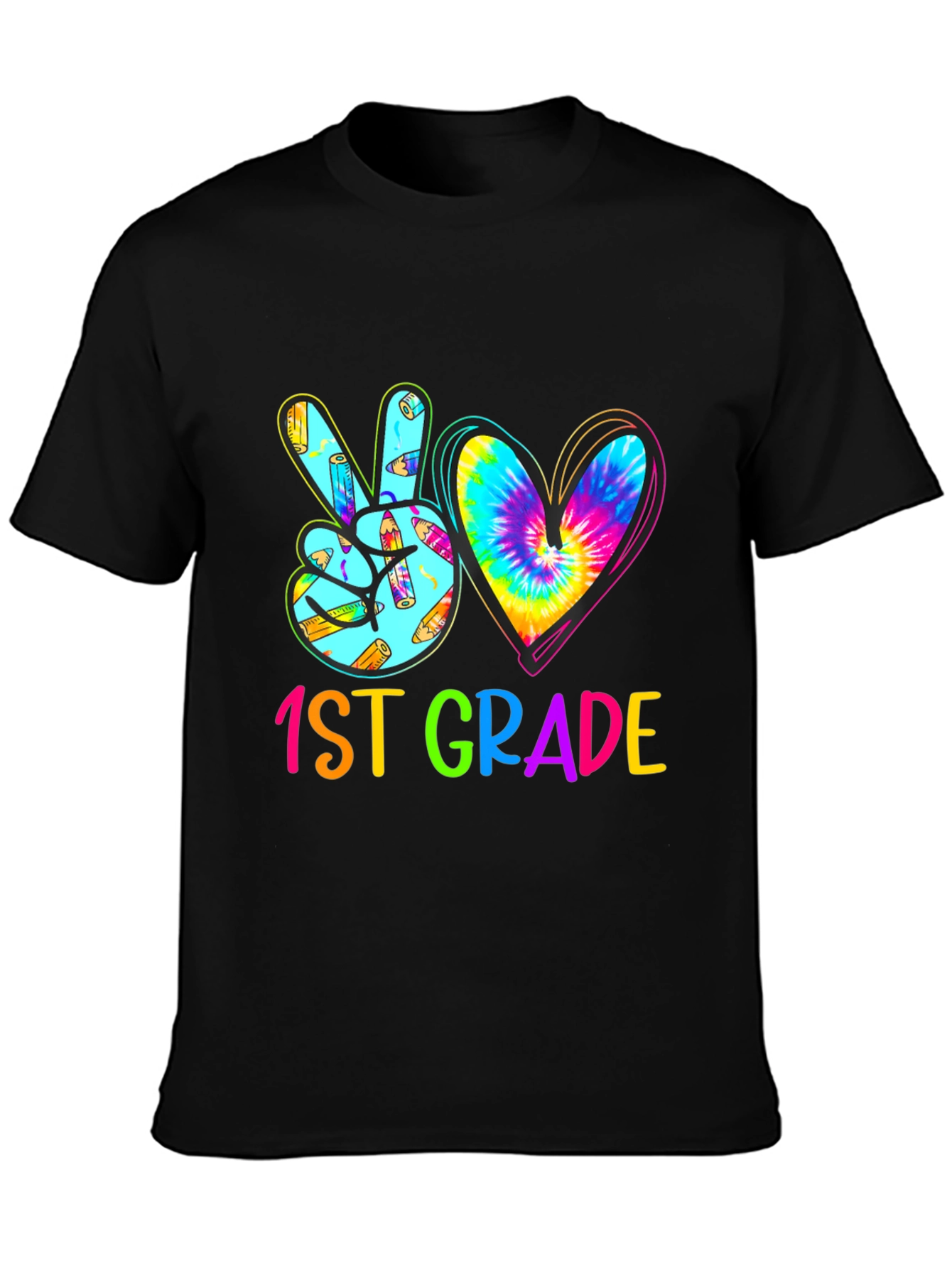 1st Grade Peace Sign Heart Tie Dye Teacher Shirt