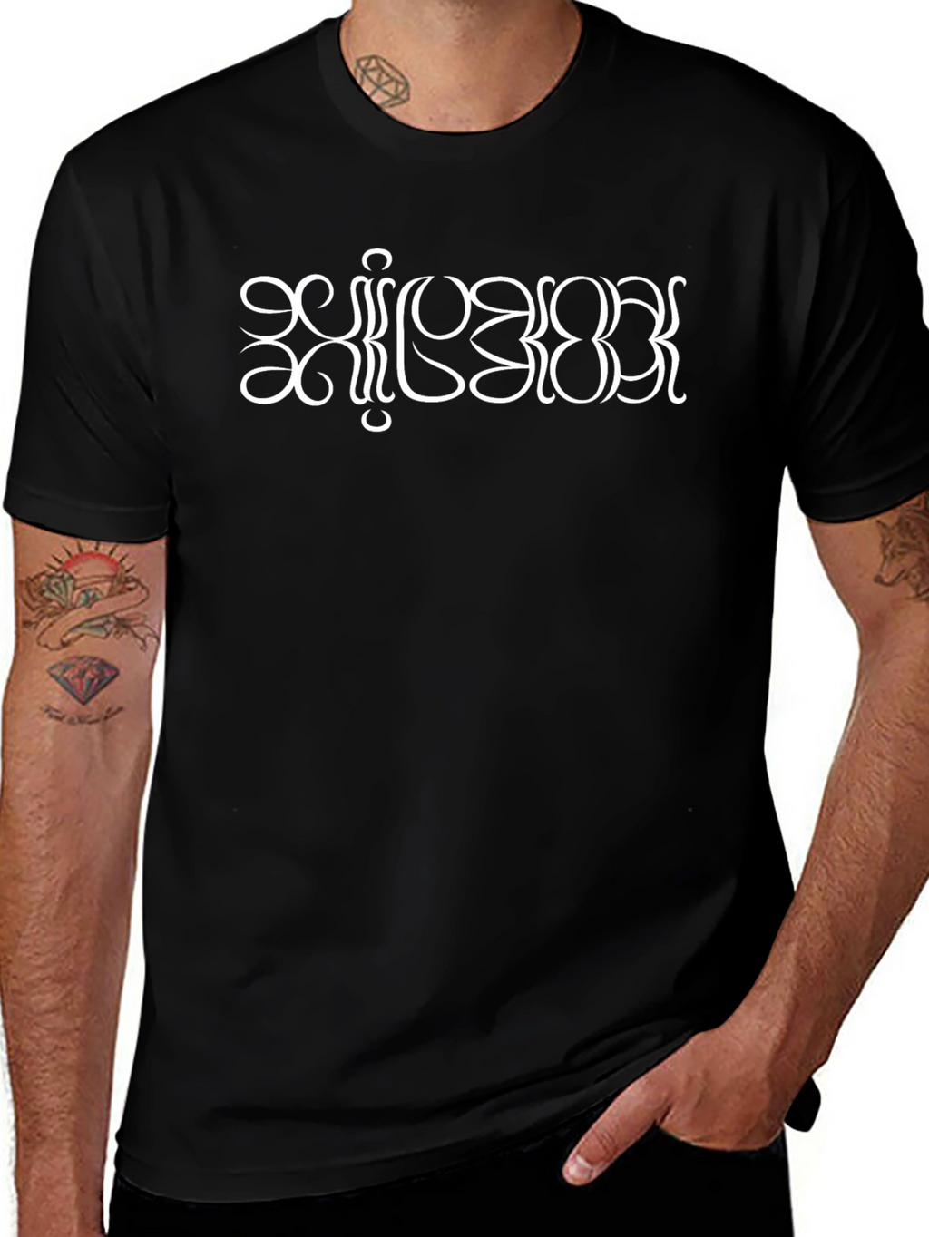 Black T-Shirt with Unique White Text Design