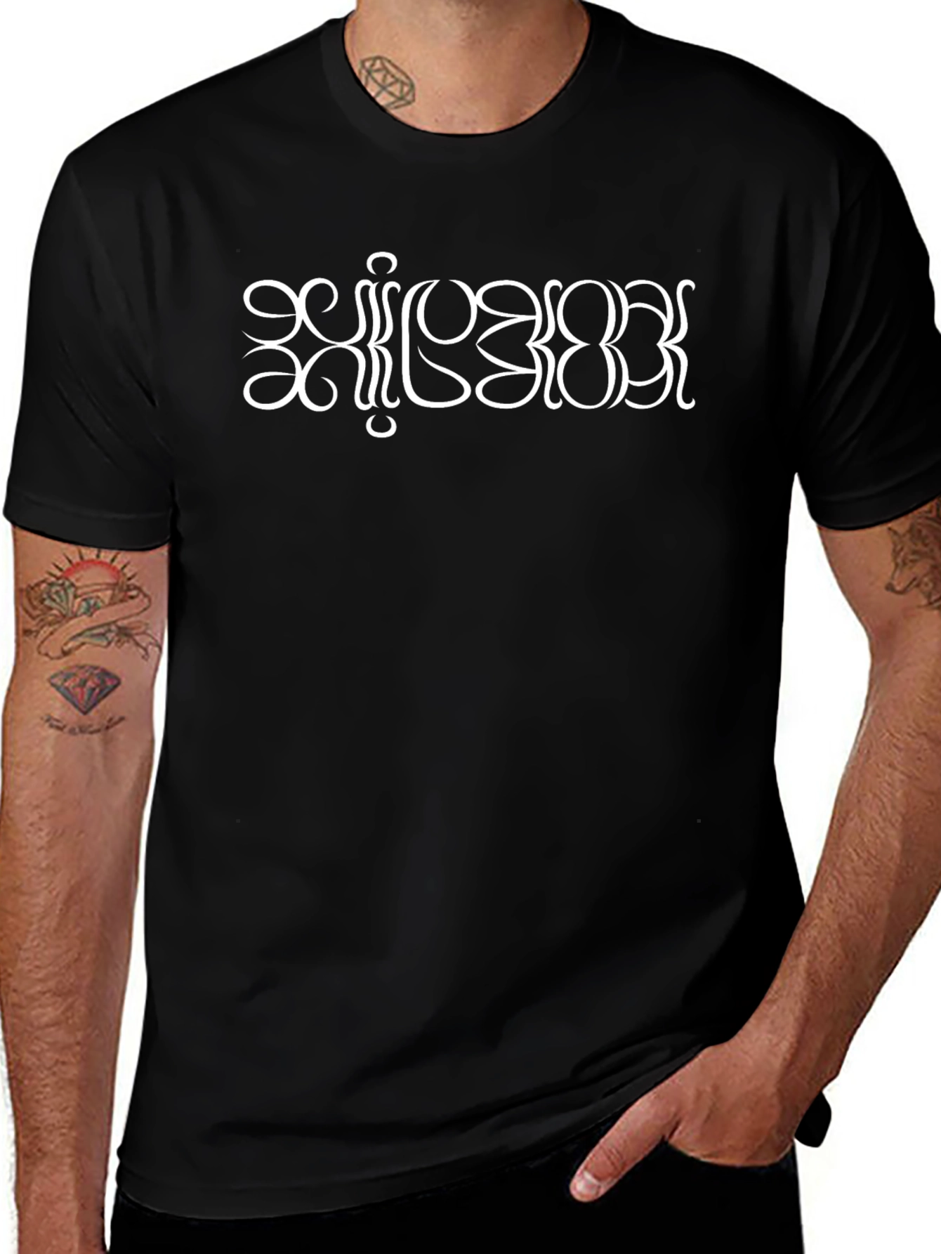 Black T-Shirt with Unique White Text Design
