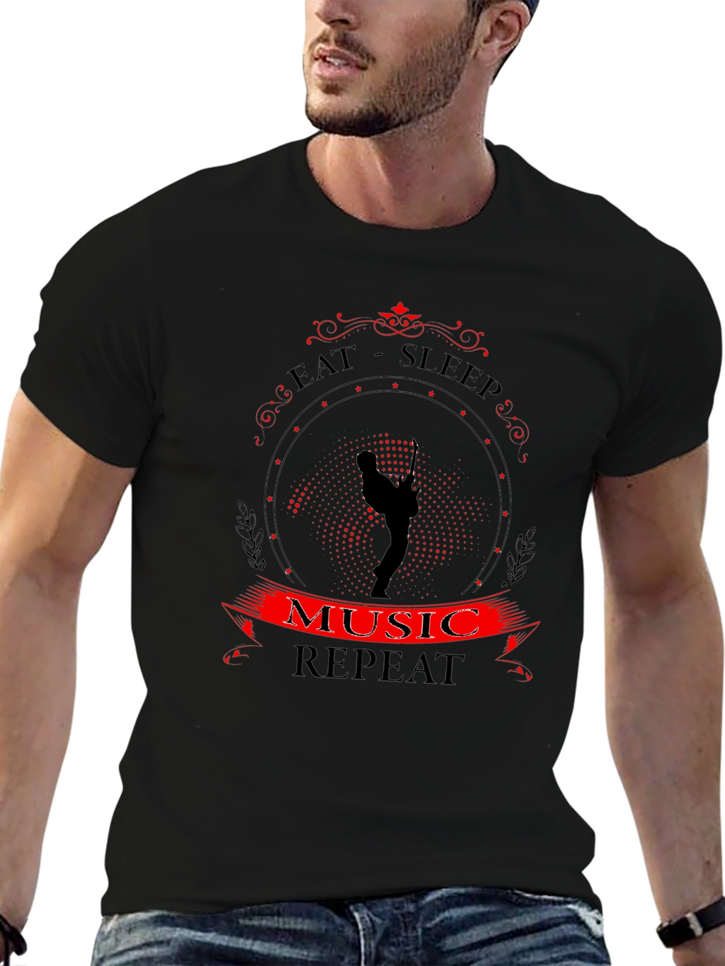 Eat Sleep Music Repeat T-Shirt Black Tee