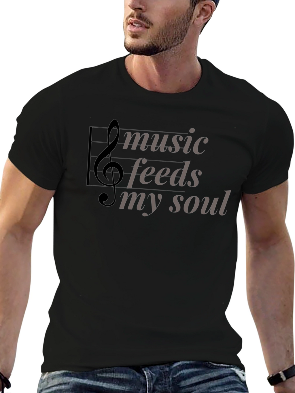 Music Feeds My Soul Black T-Shirt