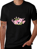 Floral Skull Graphic Print Black T-Shirt