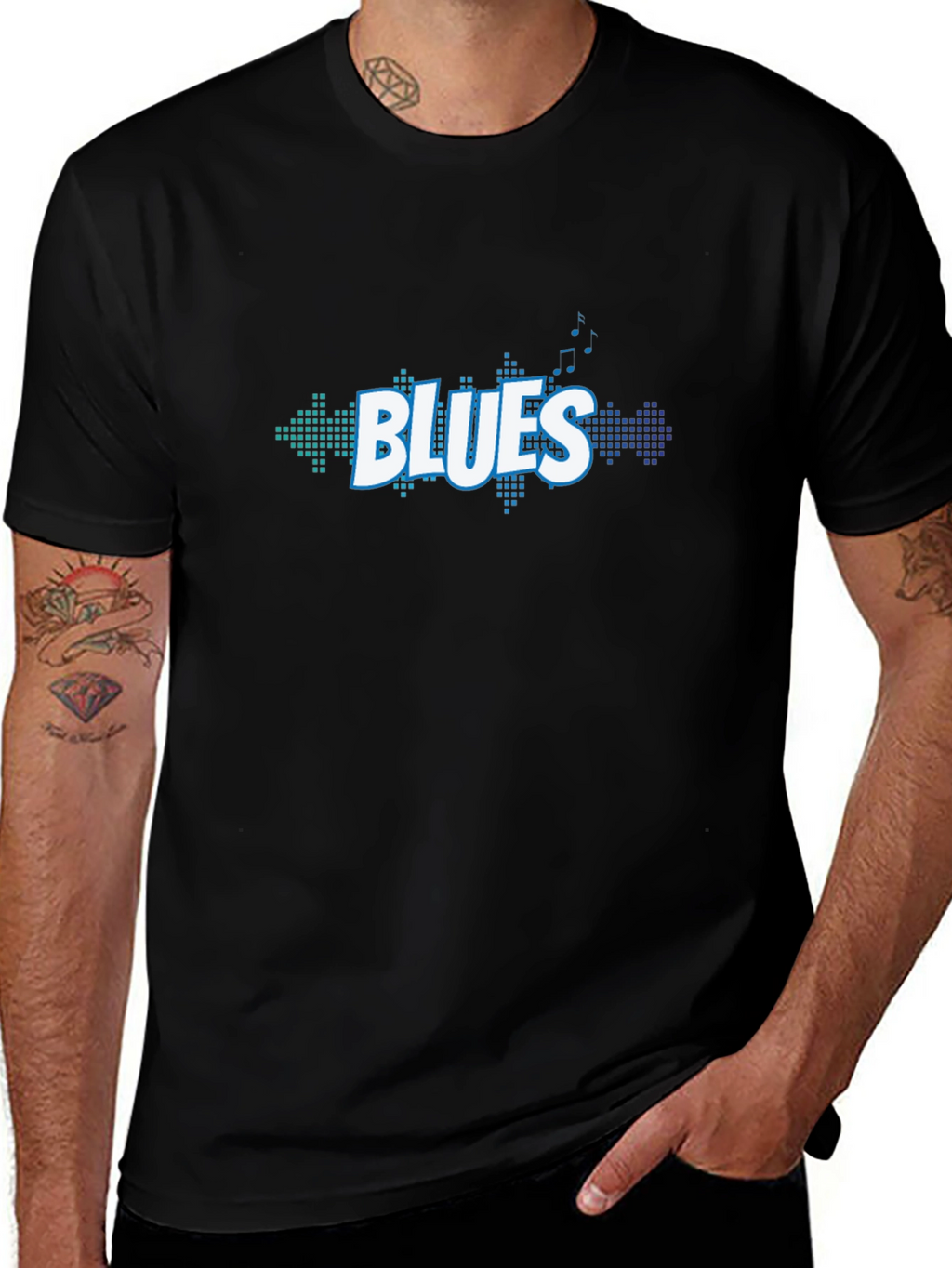 Blues Music Graphic Tee - Black Cotton T-Shirt