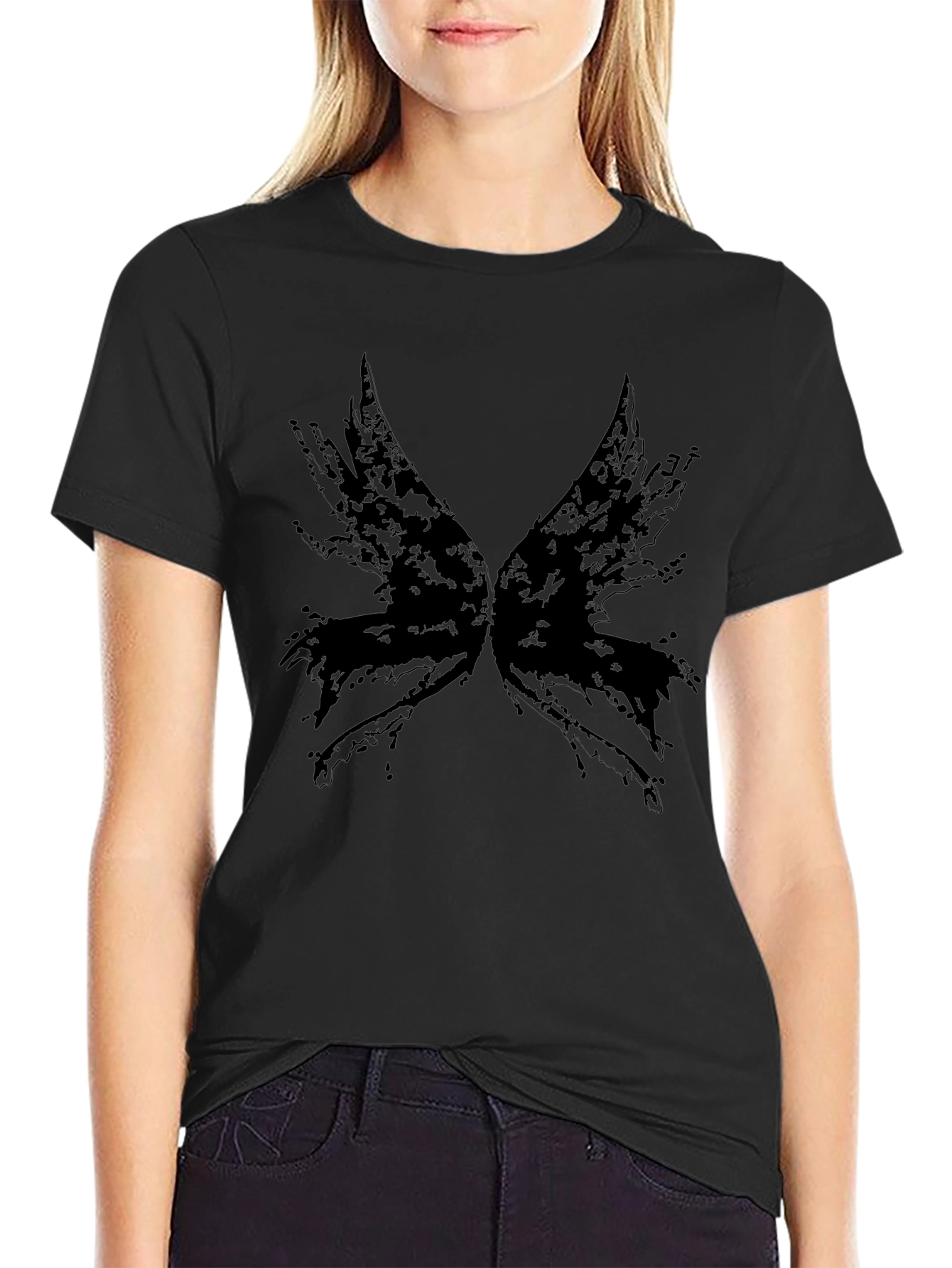 Abstract Wings Graphic Tee - Black Cotton Blend