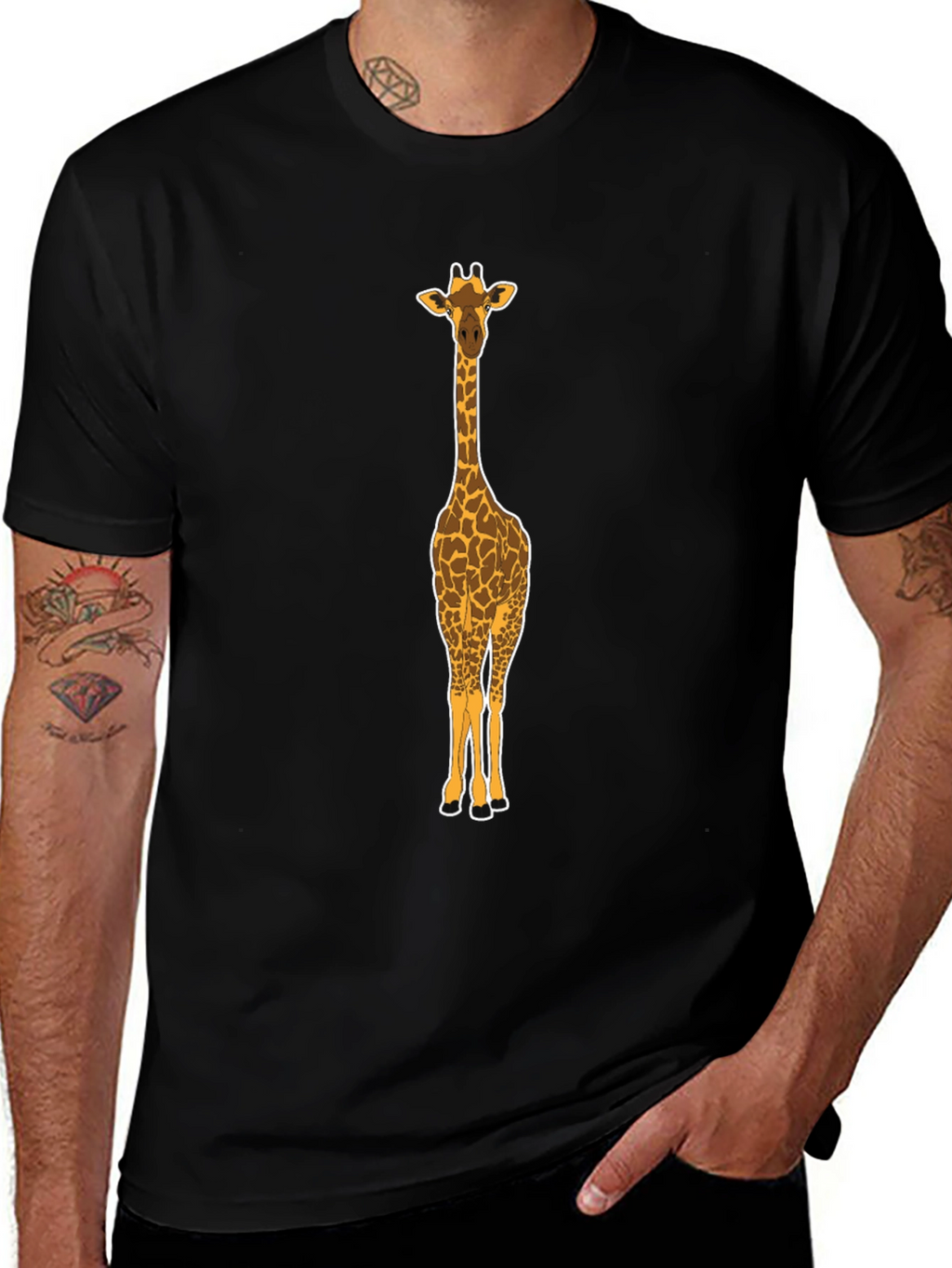 Giraffe Graphic Tee - Mens Black Crew Neck T-Shirt
