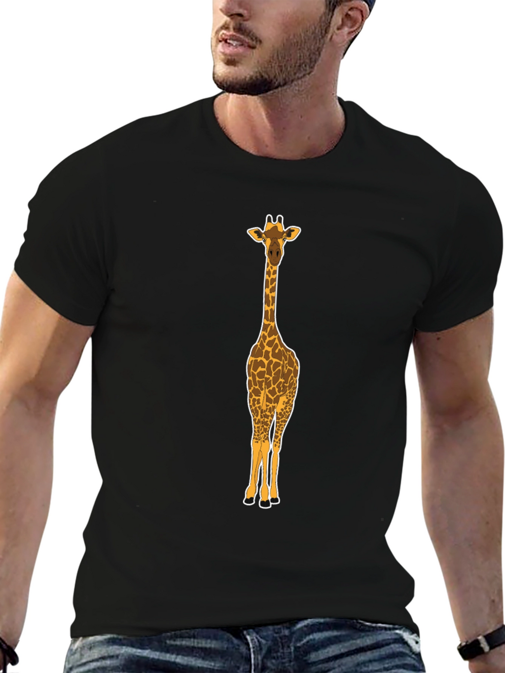 Giraffe Graphic Tee - Mens Black Crew Neck T-Shirt