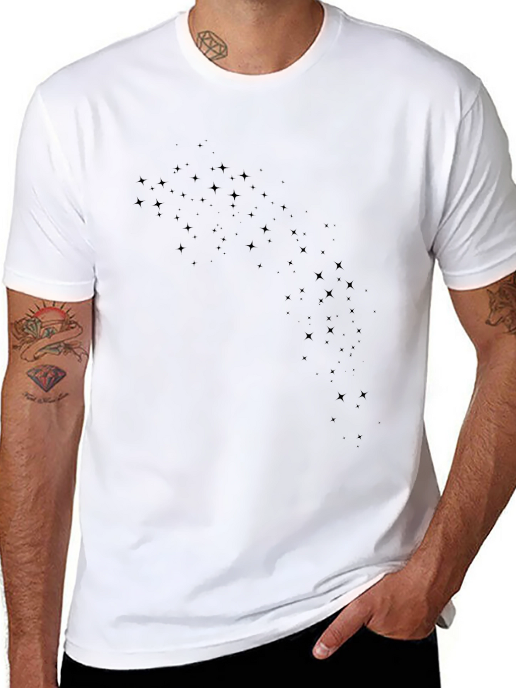 Mens Black Star Pattern Crew Neck T-Shirt