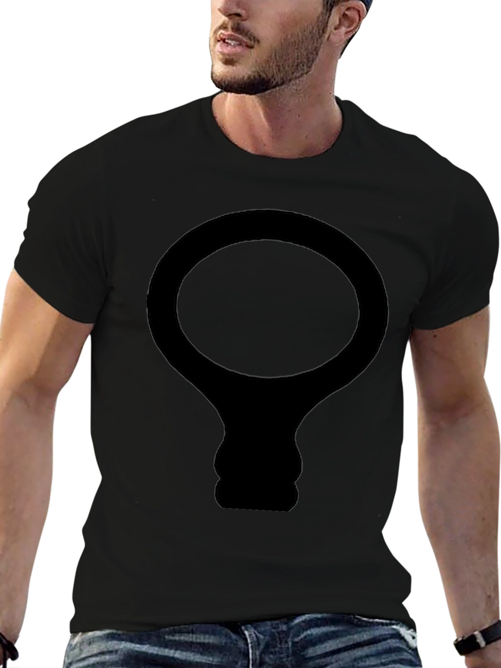 Black T-Shirt with Abstract Light Bulb Design