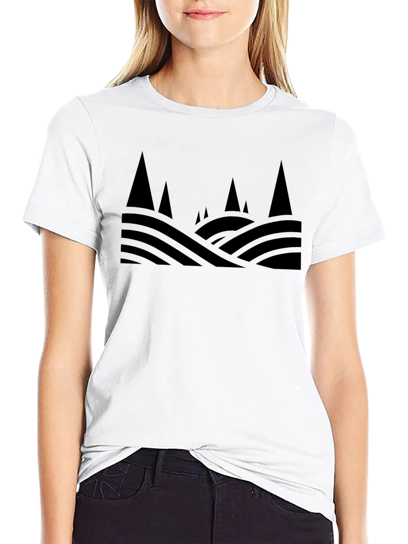 Mens Black Geometric Landscape Tee