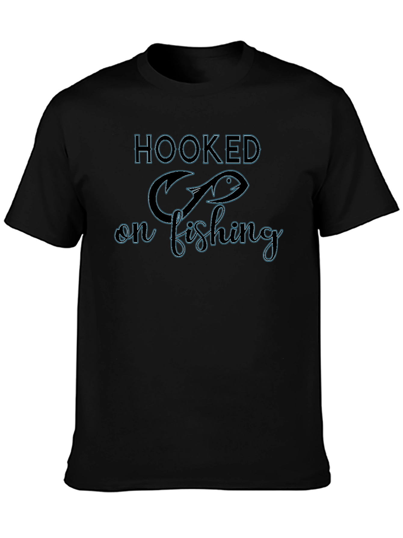 Hooked on Fishing Black Graphic T-Shirt